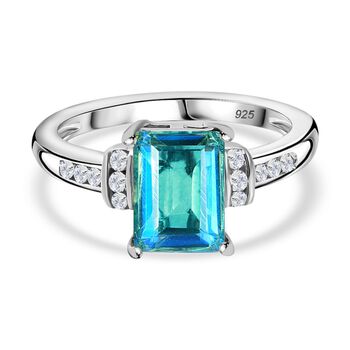 Pfau Quarz Triplette, Wei&szlig;er Zirkon Ring 925 Silber platiniert (Gr&ouml;&szlig;e 19.00) ca. 1,94 ct