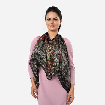 LA MAREY Seidenschal 100% Seide 50 x 170 cm Dunkelgr&uuml;n