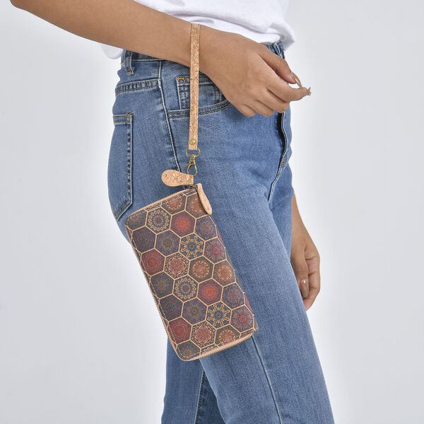 Brieftasche aus Naturkork mit doppelten F&auml;chern und RFID Schutz, 19x10x4 cm, Waben image number 3