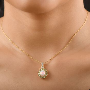 AA &auml;thiopischer Welo Opal Tsavorit Granat und Moissanit Ring und Anh&auml;nger mit 50cm Kette