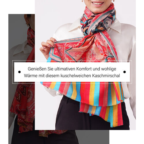 LA MAREY Schal aus 100% Premium-Kaschmir mit Digitaldruck, 70x200 cm, Schwarze Pfauenfeder image number 1