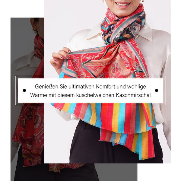 LA MAREY Schal aus 100% Premium-Kaschmir mit Digitaldruck, 70x200 cm, Schwarze Pfauenfeder image number 1