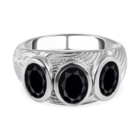 Schwarzer Spinell Ring, Messing platiniert, ca. 3,00 ct