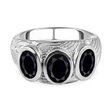 Schwarzer Spinell Ring, Messing platiniert, ca. 3,00 ct
