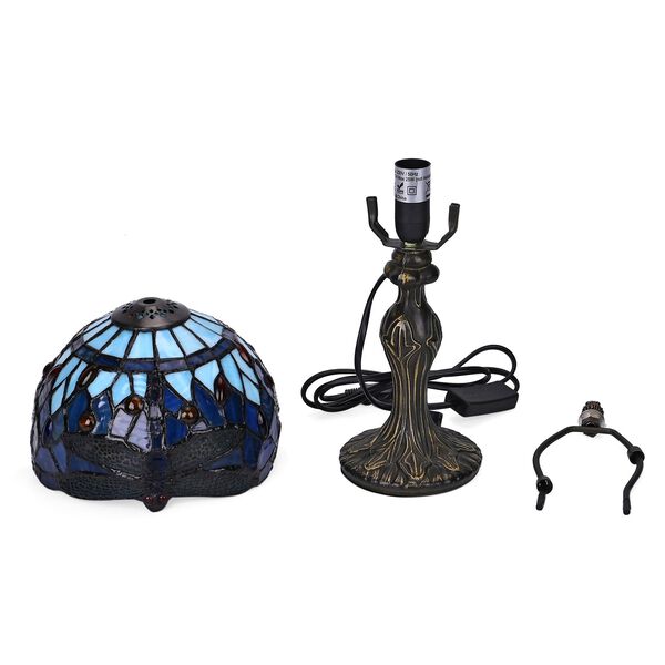 Handgefertige Tiffany-Stil Tischlampe, Buntglas, Blaue Lilie image number 6