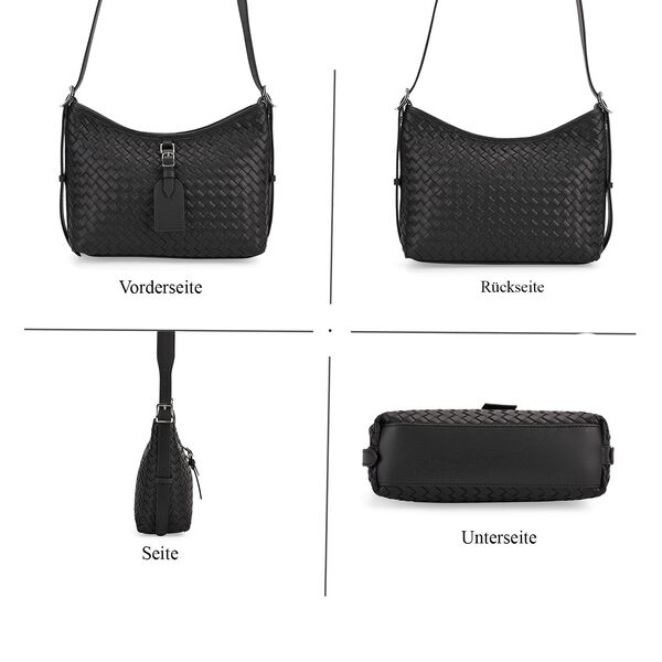 100% Echtleder Crossbody Tasche, 27x9x20cm, Schwarz image number 5