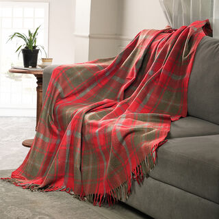 Wolldecke mit Fransen, 130x170, Schottenmuster, Grün/rot