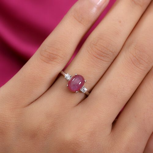 Stern Rubin und Zirkon Ring 925 Silber Platin-Überzug image number 0