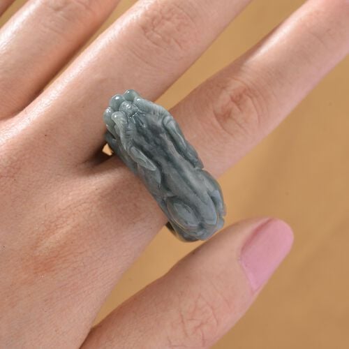 EXTREM SELTEN - Natürlicher Olmek Jadeit Pixiu Ring 21 cm ca. 90.00 ct (Größe 19.00) image number 1