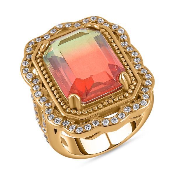 Kristall, Wei&szlig;er Zirkonia Ring, Reiner Edelstahl vergoldet, (Gr&ouml;&szlig;e 16.00)