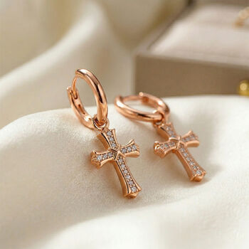 Zirkonia Kreuz-Ohrringe, Messing ros&eacute;vergoldet