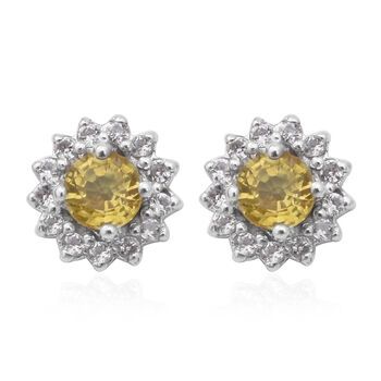 Gelber Saphir und Zirkon-Ohrstecker, 925 Silber platiniert ca. 1,35 ct