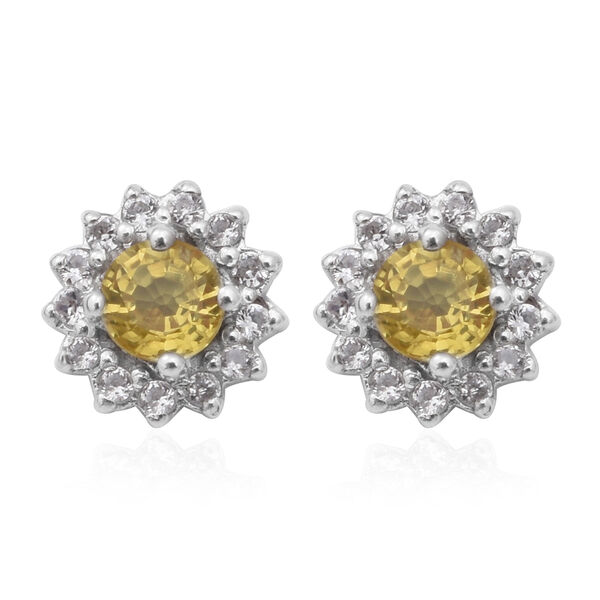 Gelbe Saphir und Zirkon-Halo-Ohrstecker, 925 Silber platiniert, 1,35 ct.