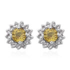 Gelber Saphir und Zirkon-Ohrstecker, 925 Silber platiniert ca. 1,35 ct