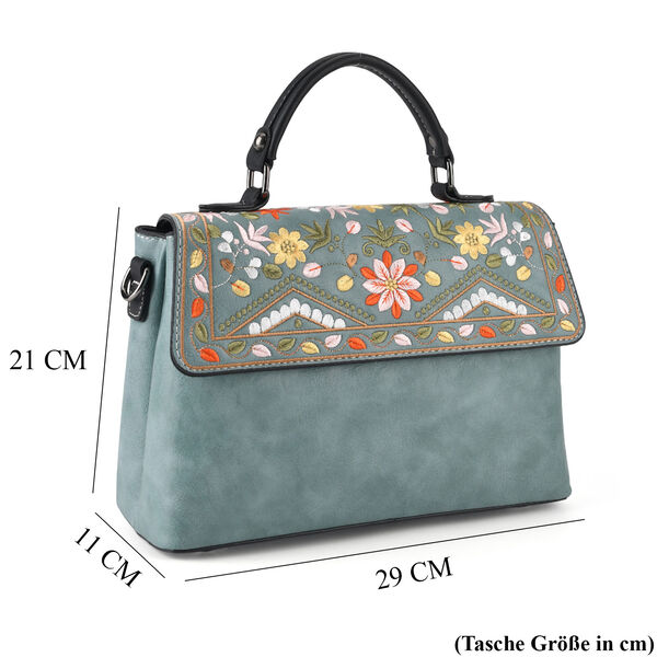 Florale Kunstprint Crossbody-Tasche mit gemustertem Schulterriemen, 29 x 11 x 21 cm, Petrol image number 7