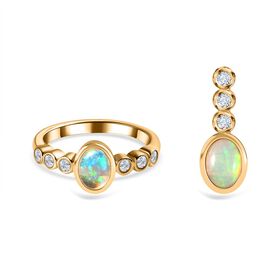 2er-Set AA natürliches, äthiopisches Welo-Opal und Zirkon-Schmuckset - 1,75 ct.