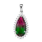Wassermelonen-Quarz-Triplette und weißer Zirkon-Anhänger, 925 Silber platiniert ca. 7.60 ct