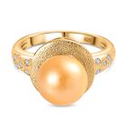 AA Goldene Südsee Perle, Moissanit Ring 925 Silber 750 Gelb Vermeil (Größe 19.00)