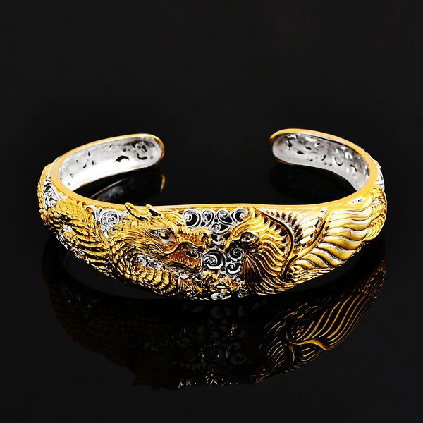 Royal Bali - Drachen und Phoenix Armreif, 925 Silber 916 Gelbgold Vermeil image number 1