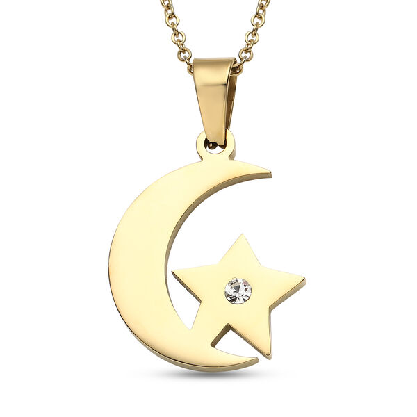 2er - Set weiße Kristall-Ohrringe und Halskette, ca. 50 cm, Edelstahl IP-Gold image number 2