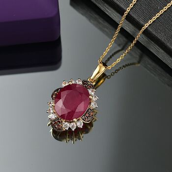 D'Joy Afrikanischer Rubin, roter Diamant und Zirkon Anh&auml;nger mit 50cm Kette - 7,65 ct.