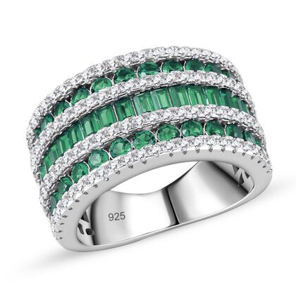 Gr&uuml;ner Zirkonia Ring, 925 Silber rhodiniert, (Gr&ouml;&szlig;e 16.00), ca. 3.69 ct