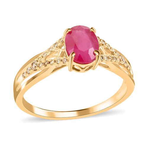 AAA Natürlicher Mosambik Rubin und Diamant Ring in 585 Gold - 1,50 ct. image number 0