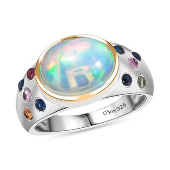 AA Nat&uuml;rlicher, &auml;thiopischer Welo Opal, Mehrfarbig Saphir Ring 925 Silber rhodiniert (Gr&ouml;&szlig;e 17.00) ca. 3,20 ct