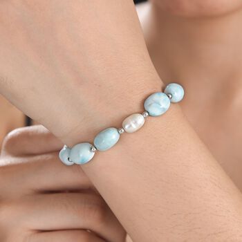 limitierte Auflage - AA Larimar, Perle Armband ca. 19 cm 925 Silber rhodiniert