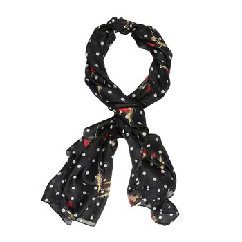 LA MAREY - 100% nat&uuml;rlicher Maulbeerseiden-Schal, Blumen und Tupfen Muster, Gr&ouml;&szlig;e 180x110 cm, Schwarz