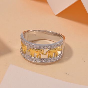 LUSTRO STELLA - zweifarbiger Zirkonia-Elefant-Ring in Silber