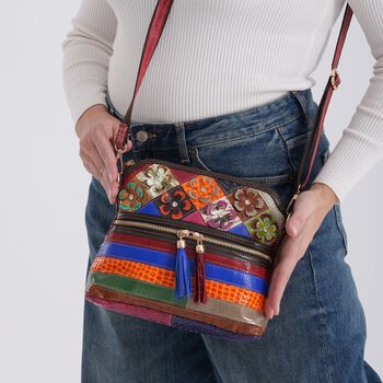 CHAOS BY ELSIE Leder Crossbody Tasche mit RFID Schutz und Rei&szlig;verschlussf&auml;chern 25.5 x 10 x 22 cm Multicolor Blumenmuster