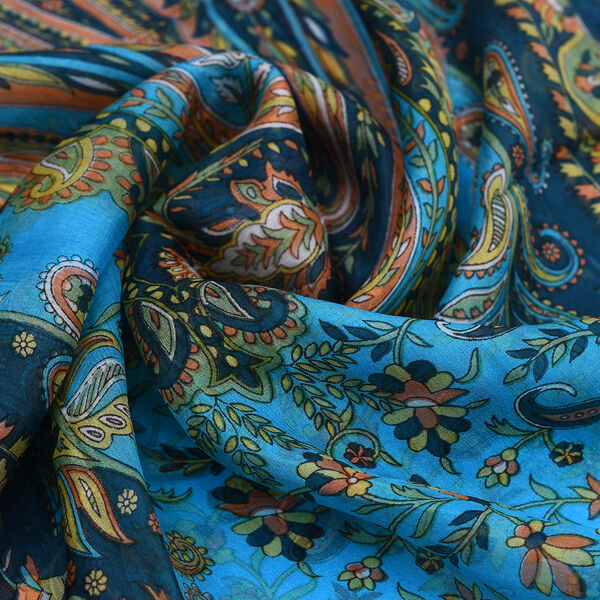 100% Natur Seide, Designer Schal, 50x160 cm, Petrol image number 6