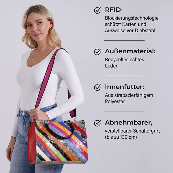 Chaos by Elsie Echteder Crossbody Tasche mit RFID und Mini-Blitzlampe, Multicolor Geprägtes Krokodil-Muster in Glänzenden Streifen, 34x15x26,5cm image number 3