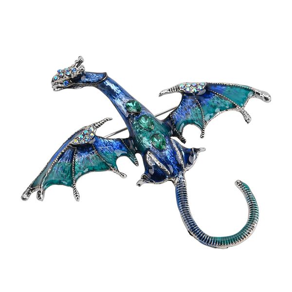 Drachen Gr&uuml;ner Kristall Brosche emailliert image number 4