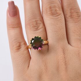 Bloom Flare - D joy Wassermelonen Quarz Triplette Ring 925 Silber 750 Gelb Vergoldet (Größe 16.00) ca. 6.46 ct