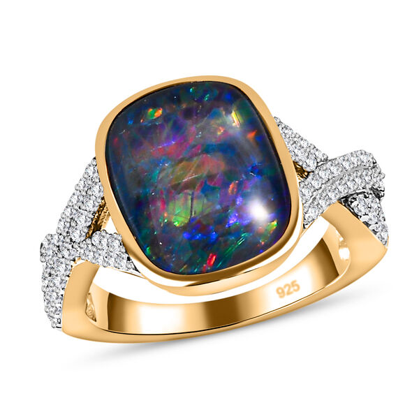 Boulder Opal Triplett und Zirkon Ring - 3,96 ct. image number 4