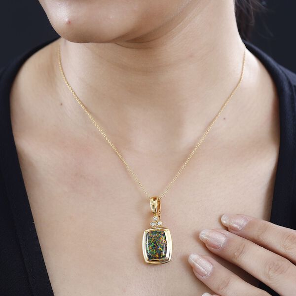 Labor schwarzer Opal und Zirkon-Anh&auml;nger - 4,22 ct. image number 3