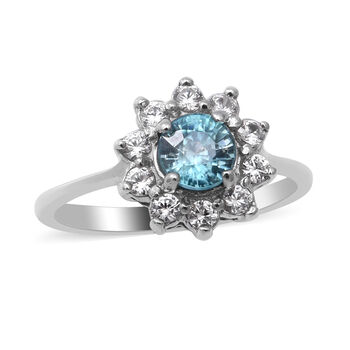 Kambodschanischer blauer Zirkon Halo Ring 925 Silber platiniert (Gr&ouml;&szlig;e 16.00) 1.45 ct