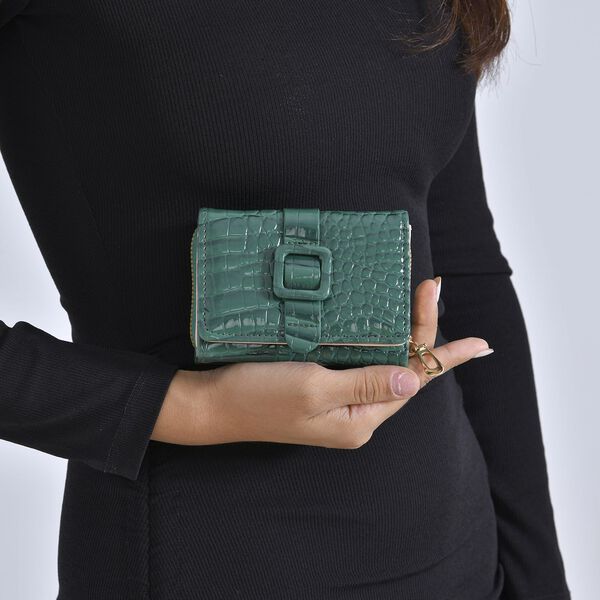 Stilvolle Geldbörse mit Krokodilprägung und RFID-Schutz, 11x8 cm, Grün image number 3