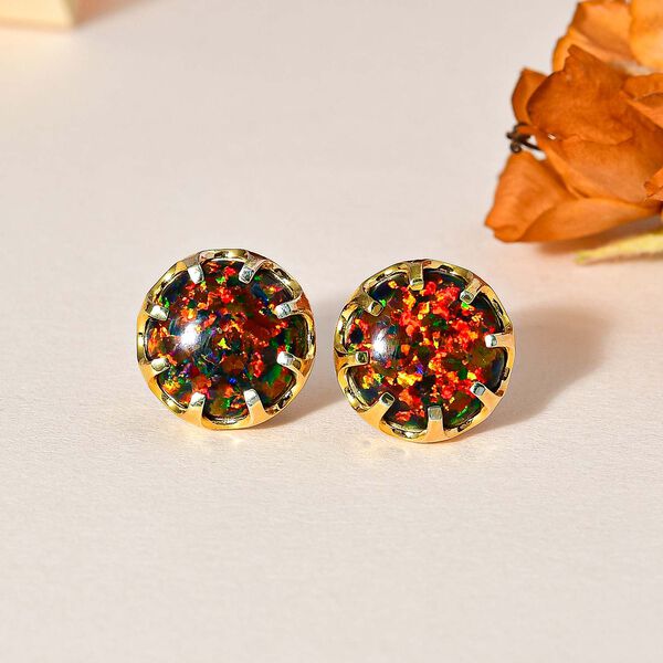 Labor erstellt schwarzen Opal Ohrringe 925 Silber Gelbgold Vermeil ca. 4.92 ct image number 2