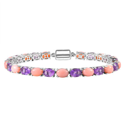 D'Joy AA Rose De France Amethyst, Rosa Opal Armband ca. 19 cm 925 Silber rhodiniert ca. 18,12 ct.