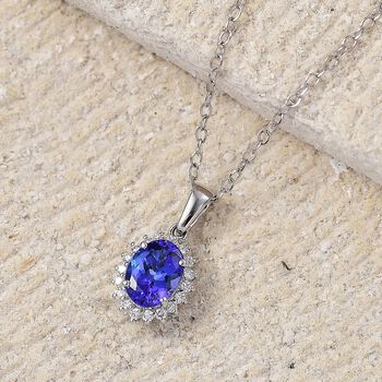 RHAPSODY zertifizierter und gepr&uuml;fter AAAA Tansanit und VS-EF Diamant Anh&auml;nger mit 50cm Kette in 950 Platin - 1,69 ct.