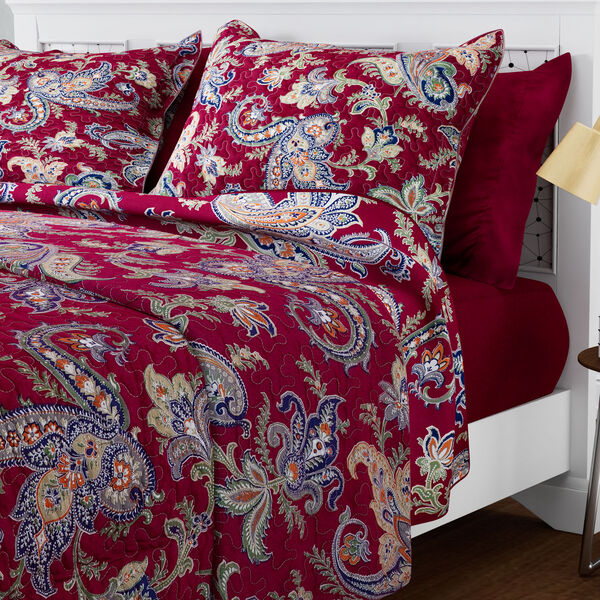 SERENITY NIGHT: 3er-Set, Quilt und 2 Kissenbezüge, 240X260 und 2mal 50X75 cm, Rot image number 3