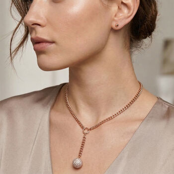 Wei&szlig;e Kristall-Halskette 50 cm und Ohrstecker in Ros&eacute;goldton - 7 ct.