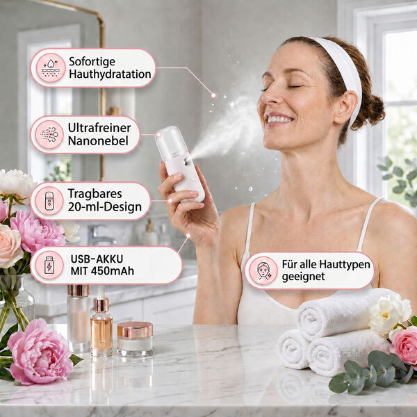 LIVMORE Mini-Nano-Feuchtigkeitsspray, wiederaufladbar, 20ml, Wei&szlig; image number 4