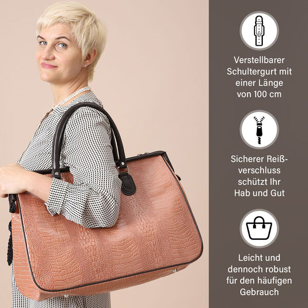 PASSAGE Weekender Reisetasche mit Korkodilprägung, Rosa image number 3