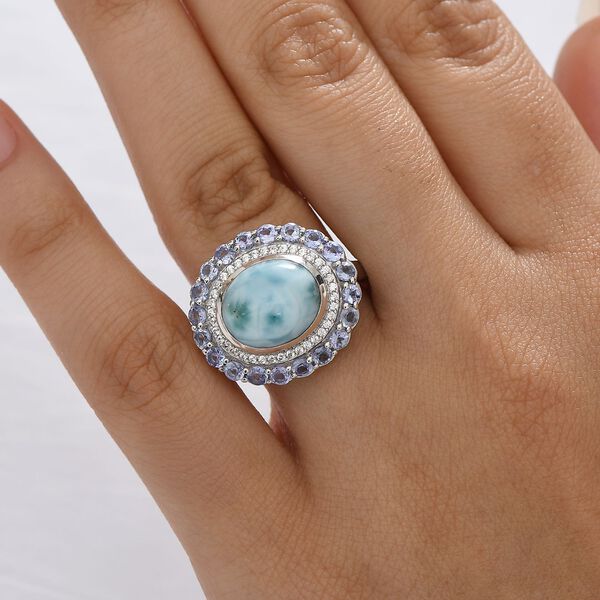 D'Joy Larimar, Tansanit Ring 925 Silber rhodiniert (Größe 19.00) ca. 7,62 ct image number 3