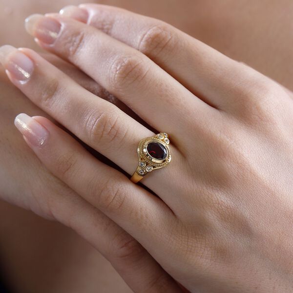 Roter Granat, Weißer Zirkon Ring Messing (Größe 16.00) ca. 1,49 ct image number 2