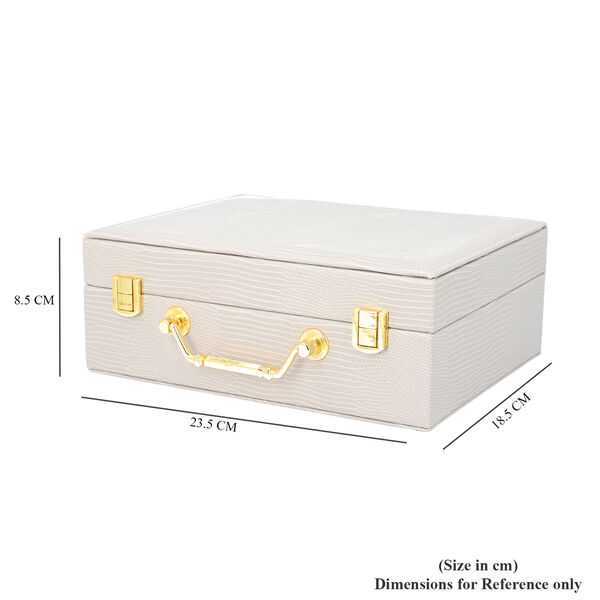 Schmuck Organizer mit Krokopr&auml;gung, Spiegel und F&auml;cher, 23,5x18,5x8,5 cm, Hellgrau image number 6